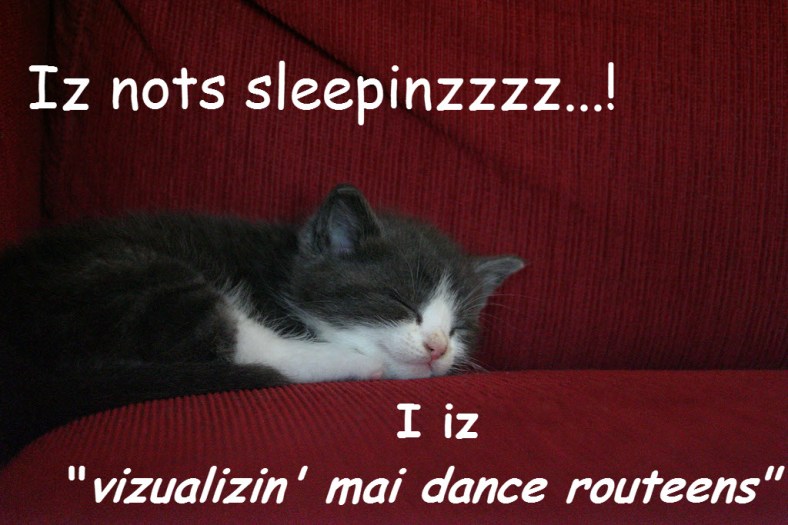 Iz nots sleepinzzz...! I iz "vizualizin' mai dance routeens" ©