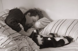 Sleepyheads - Cat and man asleep in bed (CC)