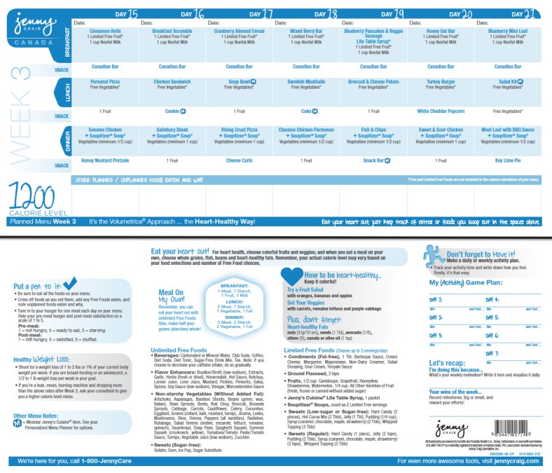 Jenny Craig 1200 Calorie Menu Week 3-Canada