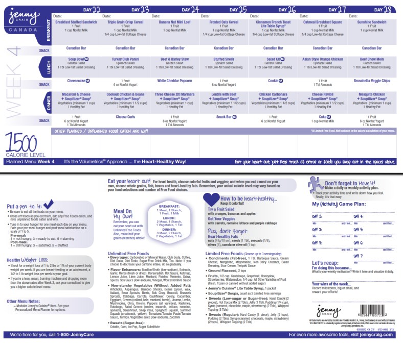 Jenny Craig 1500 Calorie Menu Week 4-Canada