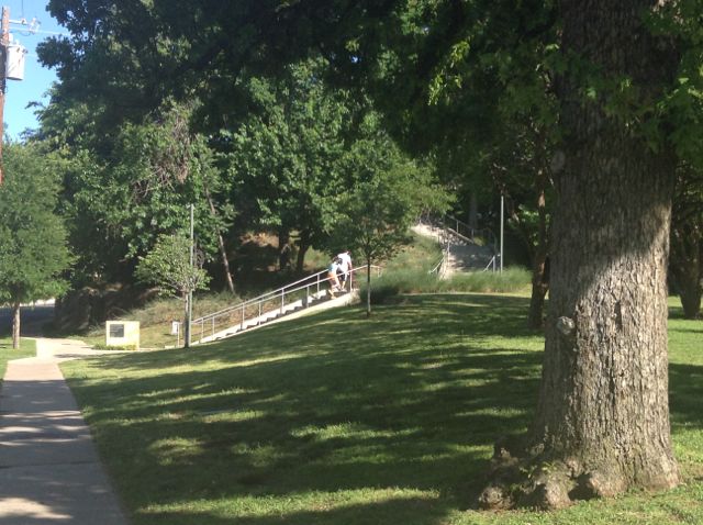 13. This is going GREAT! I'm feeling pretty good, way better than I thought I'd be feeling. Looking back toward the staircase up to the Katy Trail